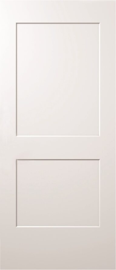 32 in x 80 in, Monroe, Primed, 2 Panel, Unfinished, MDF, Solid Core, Interior Prehung Door, Left Hand, Satin Nickle Spring Hinges, 20 Minute Fire Rated Slab