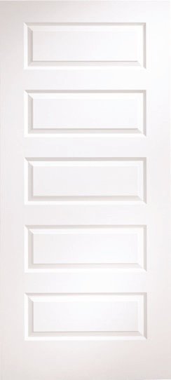 32 in x 80 in, Rockport, Primed, 5 Panel, Unfinished, MDF Core, Solid Core, Open In, Interior Prehung Door, Left Hand, Black Hinges