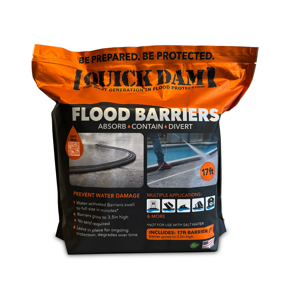 QD617-1 Flood Barrier, 17 ft L, 6-1/2 in W, Black