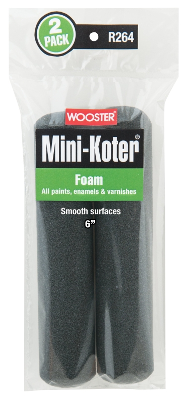 R264-6 Mini Roller Cover, 6 in L, Foam Cover, 2/PK