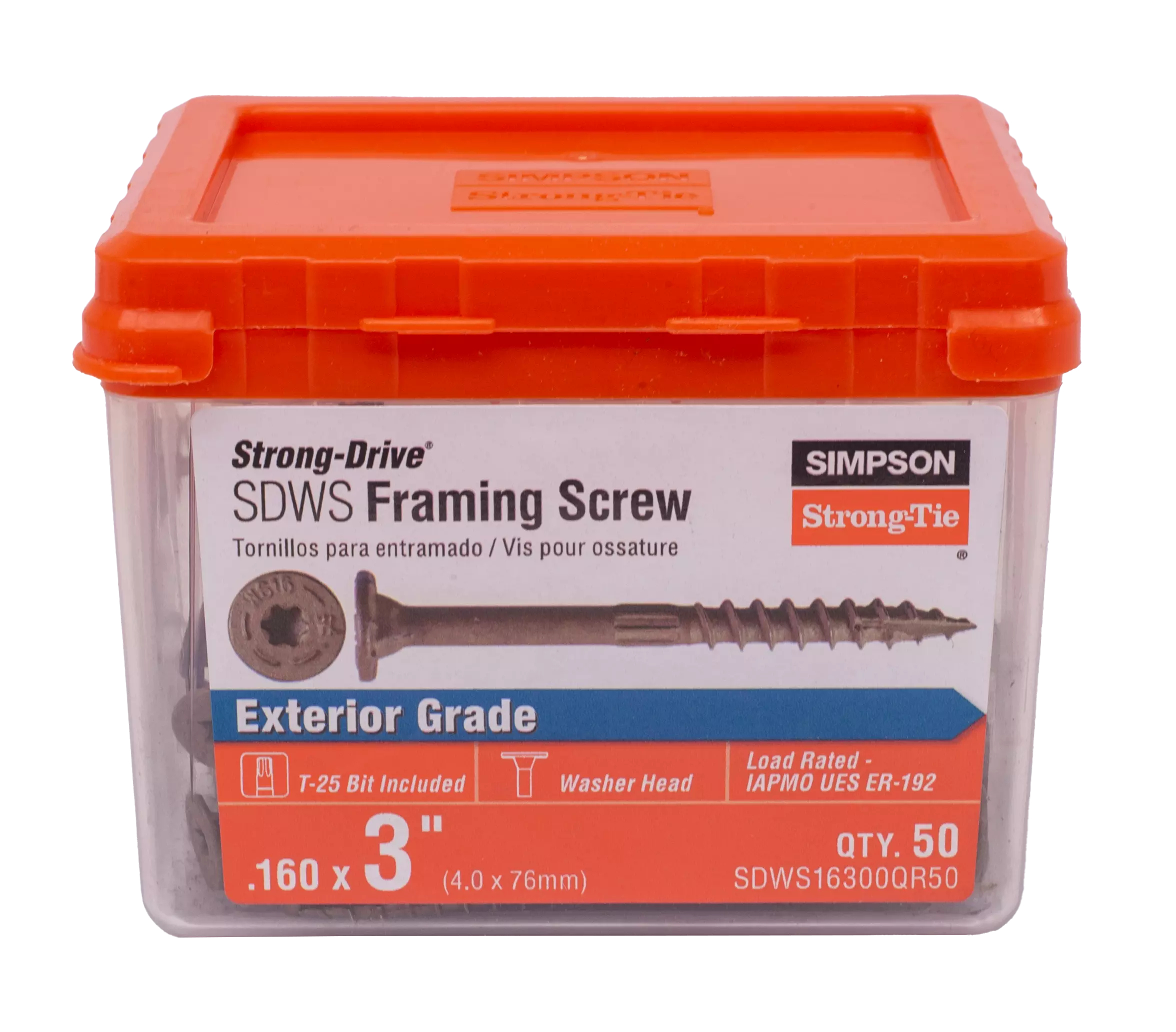 SDWS16300QR50 Exterior Wood Screw, #8 Thread, 3 in L, Serrated Thread, Low Profile Head, Steel, 50 PK