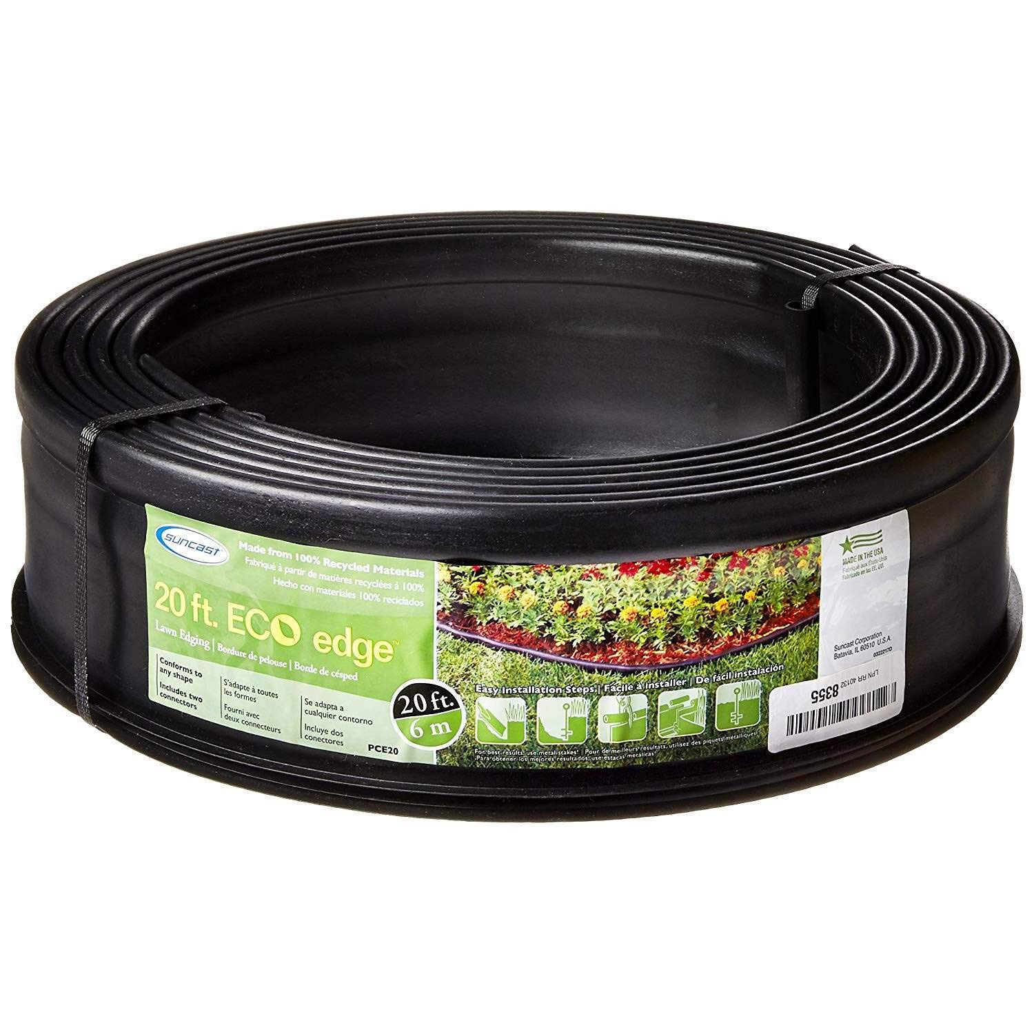 PCE254 Lawn Edging, 25 ft L, 5 in H, Polyethylene, Black