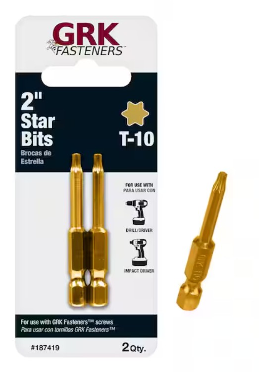 187419 Drive Bit, T10 Drive, Star Drive, Hex Shank, 2 in L, Steel