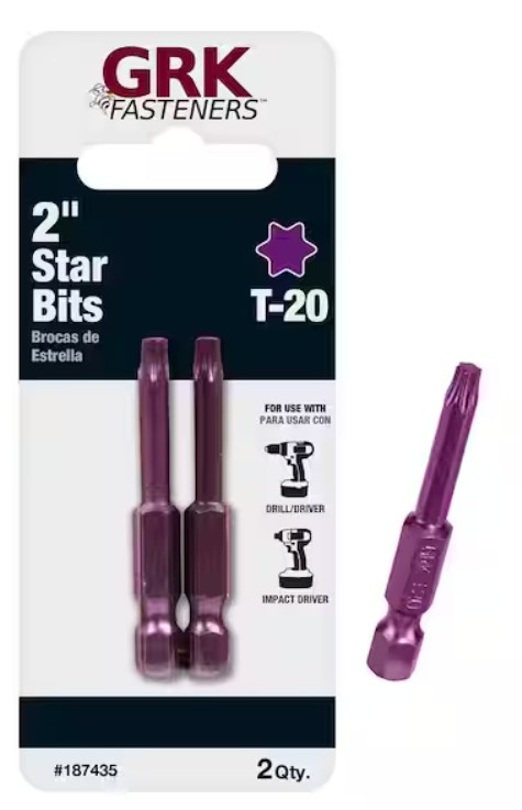 187435 Drive Bit, T20 Drive, Star Drive, Hex Shank, 2 in L, Steel