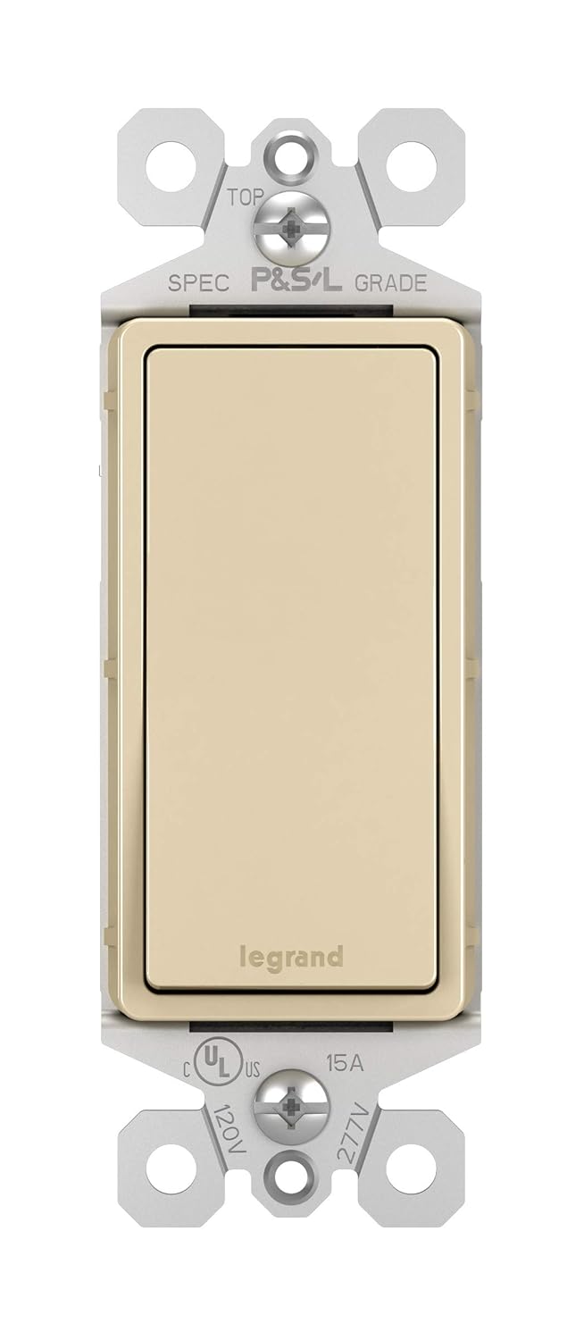 radiant Series TM870ICP4 Paddle Switch, 15 A, 120/277 VAC, Push Wire, Side Wire Terminal, Ivory