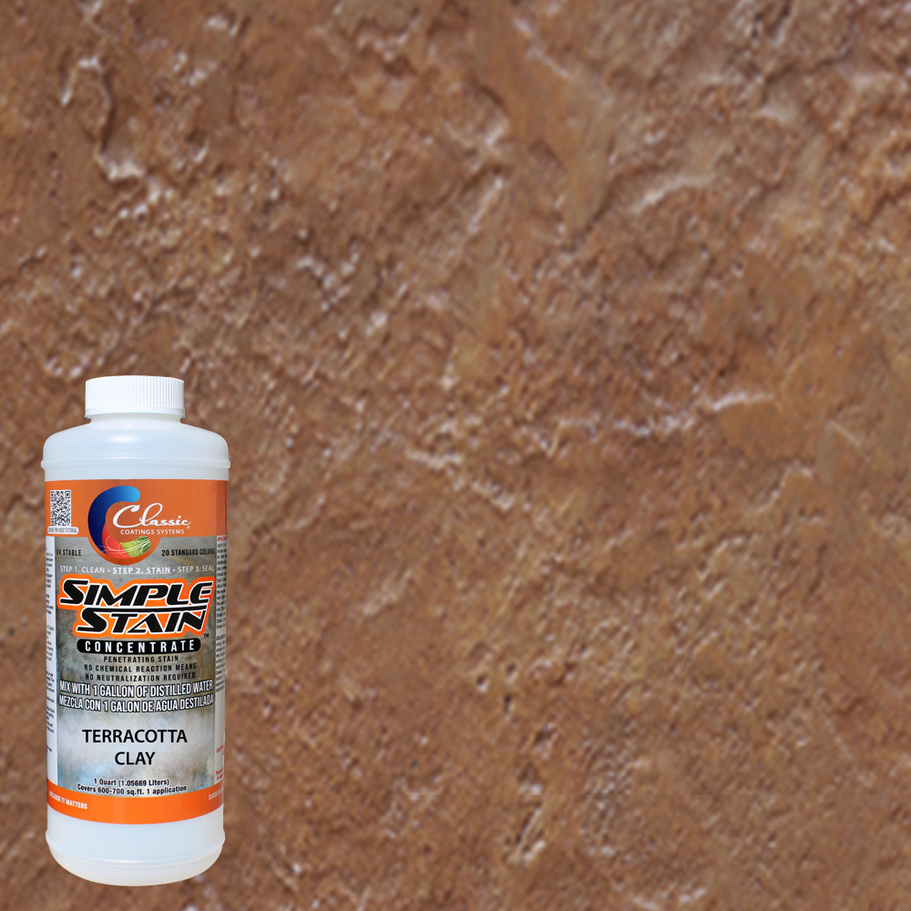 Simple Stain Concentrated Semi-Transparent Water Based Interior/Exterior Concrete Stain Terracotta Clay, 1 qt