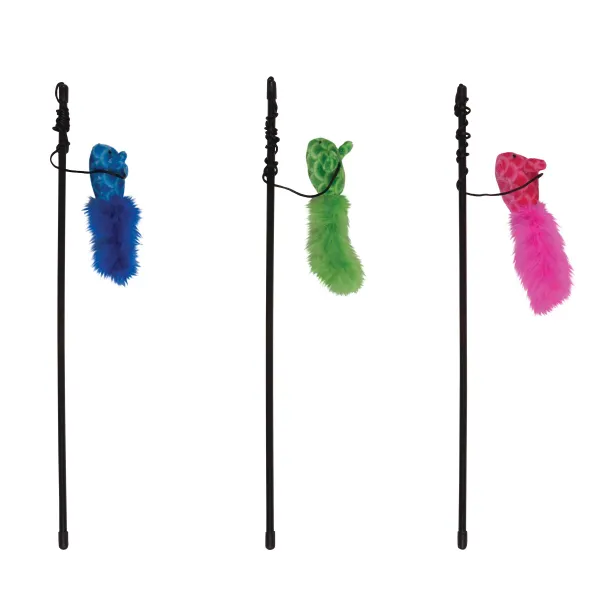 Boss Pet Kylie's IDC40110 Mouse Wand with Feather, Catnip Filled, Assorted