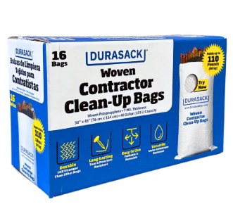 LAM-3045DS2 Contractor Bag, 40 gal, Polyethylene Resin, White, 16 pk