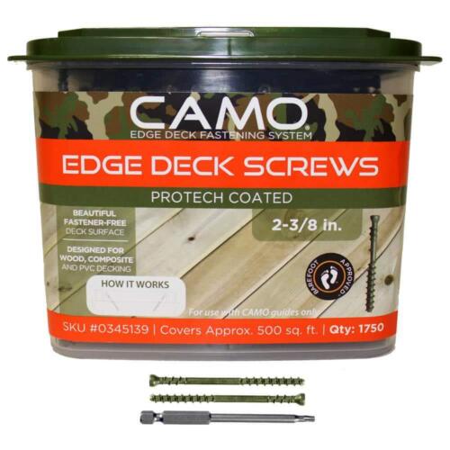 345119 Deck Screw, #7 Thread, 1-7/8 in L, T15 Drive Size, Carbon Steel, Trim Head, Star Drive, Carbon , ProTech-Coated, 1750/PK, Green