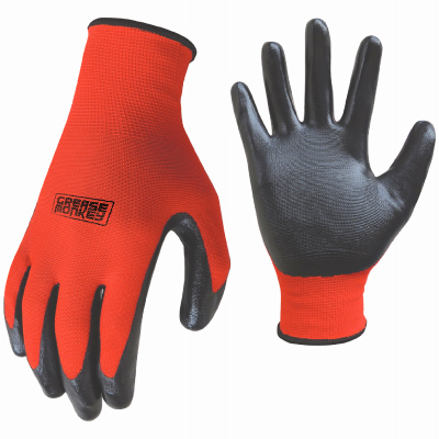 D25210 Disposable Work Gloves, L, Nylon, Black/Red