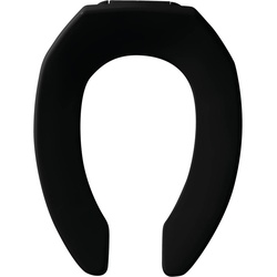 BEMIS 1955SSCT BLACK ELONGATED OPEN FRONT LESS COVER PLASTIC TOILET SEAT w/SELF-SUSTAINING CHECK HINGES (CHURCH 295SSCT)