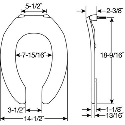 BEMIS 1955CT WHITE ELONGATED OPEN FRONT LESS COVER PLASTIC TOILET SEAT (CHURCH 295CT)