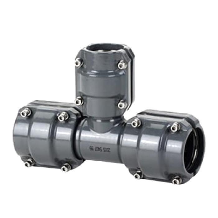 AIRPIPE USA #4207 - 40 mm to 25 mm Pipe (1-1/2in to 1in) Reducing Tee - Pre-Assembled with (3) Union Connectors