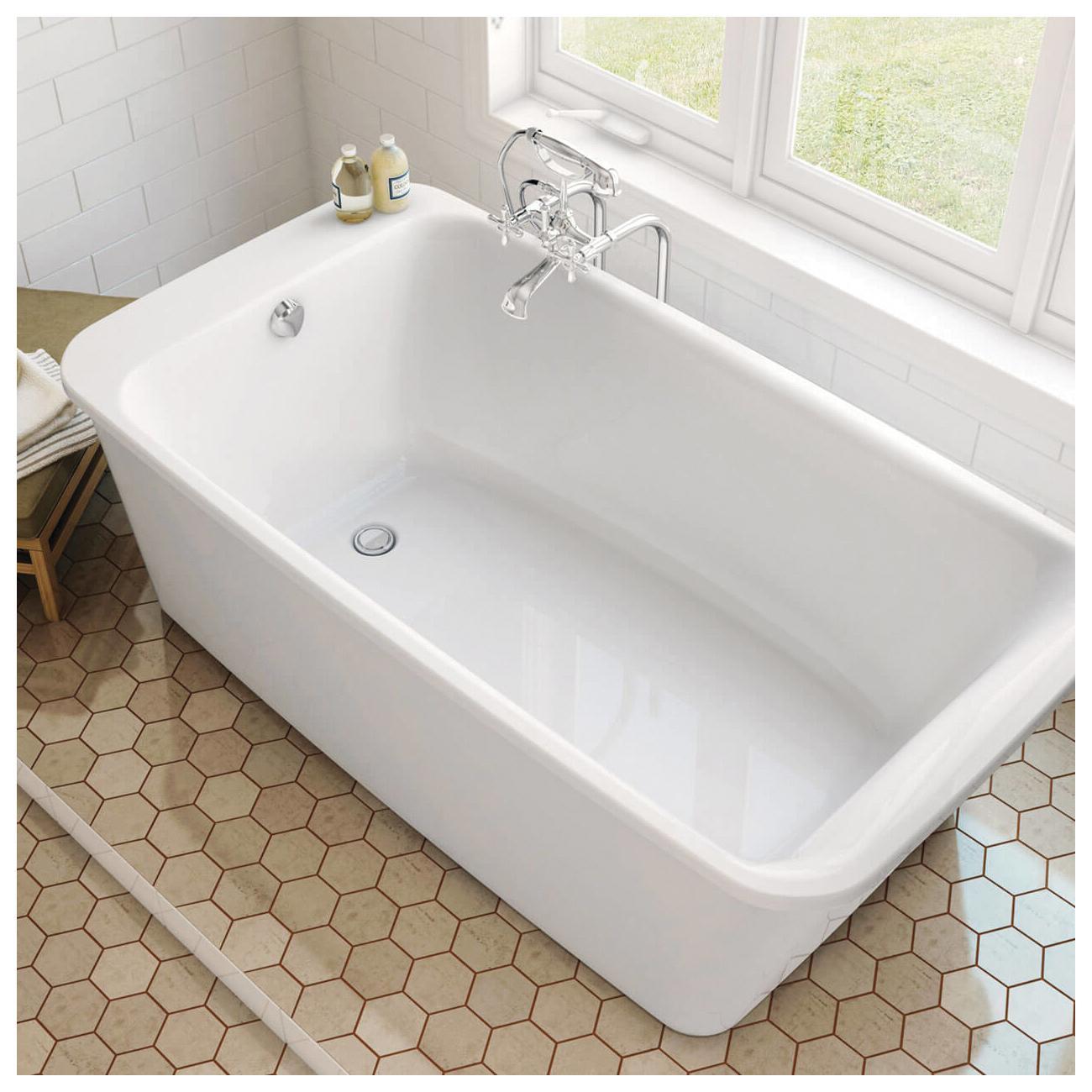AKER® BY MAAX Lounge™ 105798-000-001-100 Bathtub With Above-the-Floor Rough, Soaking Bath Therapy, Rectangular, 64 in L