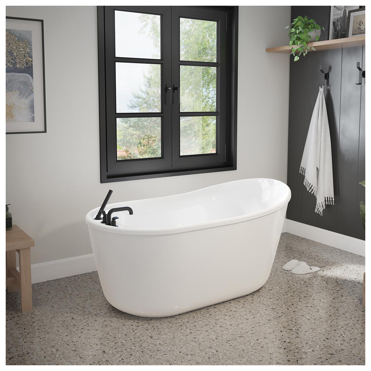 MAAX® Finlay 58 inch x 32 inch x 27 inch Acrylx Freestanding Soaking Bathtub, End Drain, White