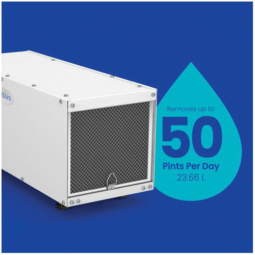 Aprilaire&reg; E050 Dehumidifier, Aluminum/Plastic/Steel, 50 pt/day Capacity, 115 VAC, 1600 sq-ft Coverage Area