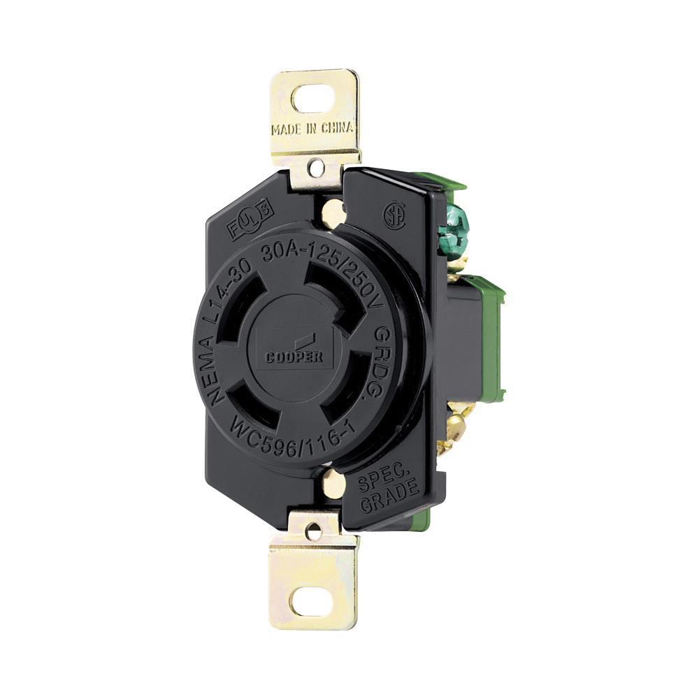 Arrow Hart L1430R Single Locking Receptacle, 125/250 V, 30 A, 3 -Pole, 4 -Wire, Black