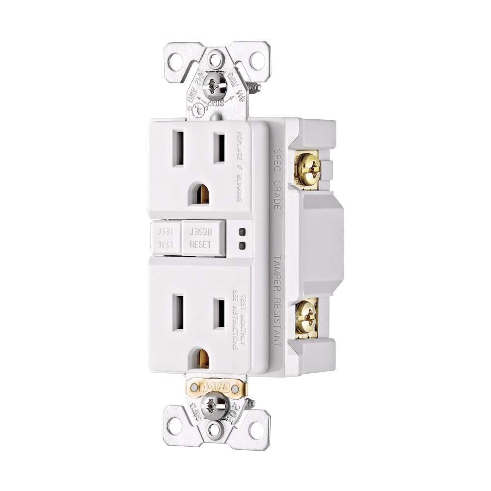 Arrow Hart TRSGF15W Receptacle, 125 VAC, 15 A, 2 -Pole, 3 -Wire, White, NEMA 5-15R