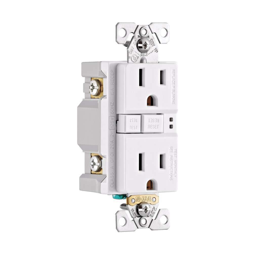 Arrow Hart TRSGF15W Receptacle, 125 VAC, 15 A, 2 -Pole, 3 -Wire, White, NEMA 5-15R