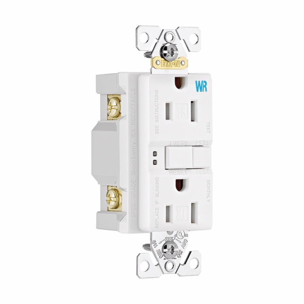 Arrow Hart TWRSGF15W Receptacle, 125 VAC, 15 A, 2 -Pole, 3 -Wire, White, NEMA 5-15R