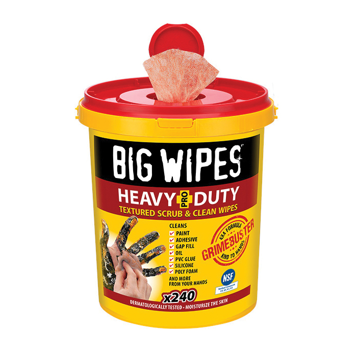 BIG WIPES™ 6002 0065-2 Heavy-Duty Antibacterial Hand Wipes, 8 in W, 11-1/2 in L, 240 Count, Bucket