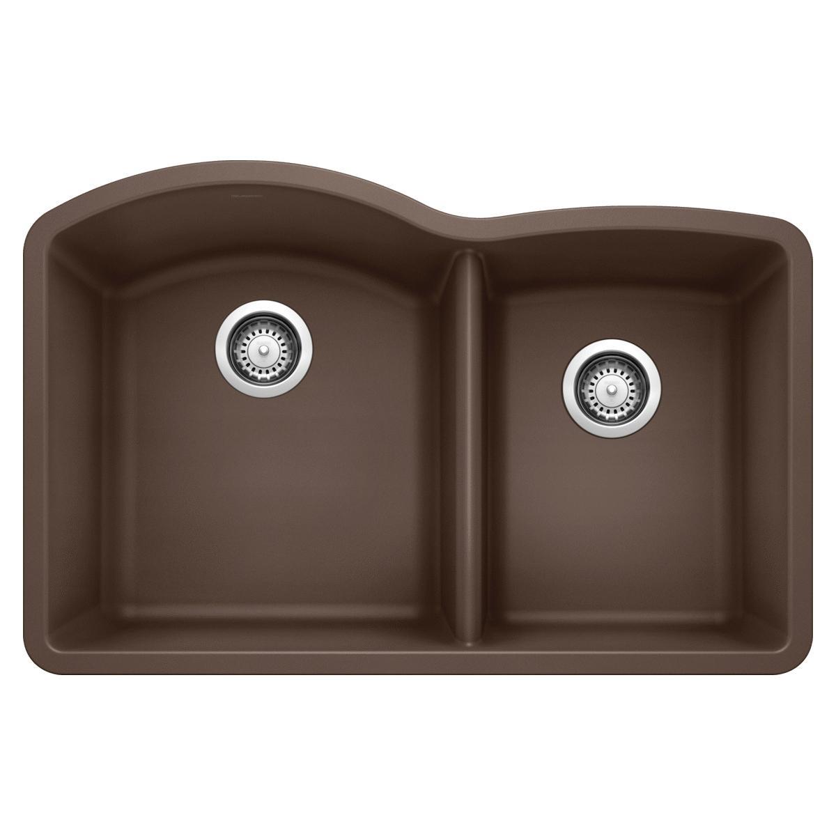 Blanco Diamond™ Double Bowl Granite Undermount Kitchen Sink, 32 inch x 20-27/32 inch, 9-1/2 inch and 8 inch Deep, Cafe Brown