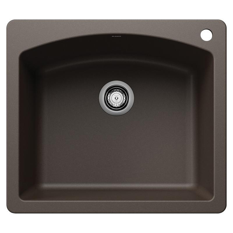 Blanco® Diamond Granite Single Bowl Drop-In/Under Mount Kitchen Sink, 25 inch x 22 inch, Cafe Brown
