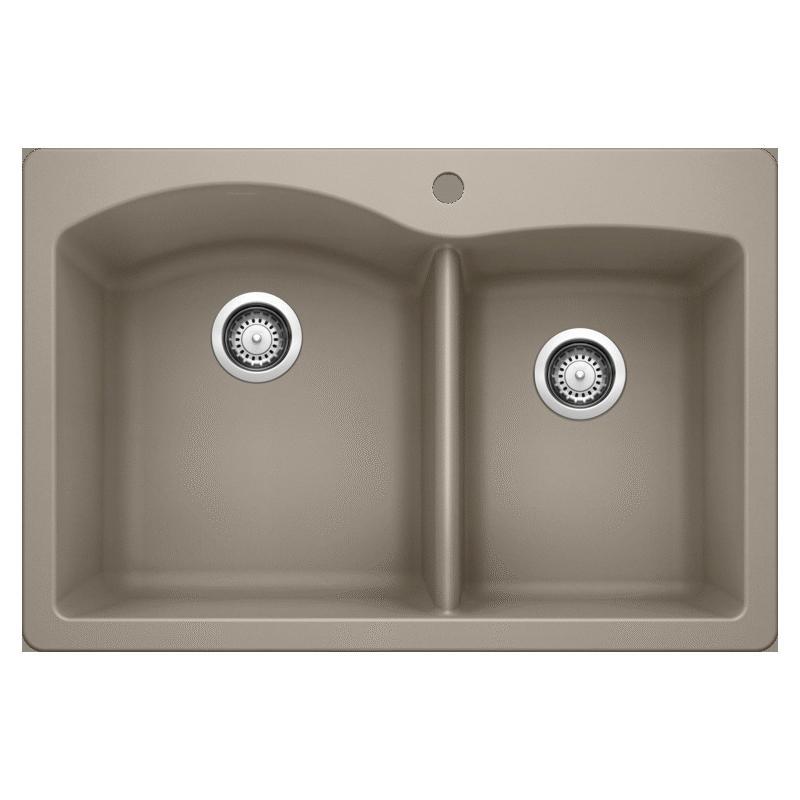Blanco® Diamond Granite Double Bowl Drop-In/Under Mount 1-Hole Kitchen Sink, 33 inch x 22 inch, Truffle