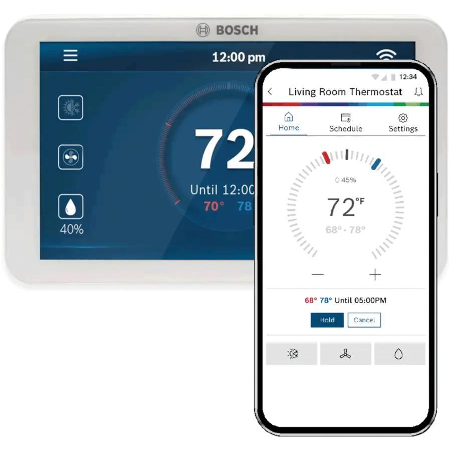 BOSCH BCC110 Wi-Fi Thermostat, 24 V, 1.5 A, 7 A, +/-1 deg F Accuracy, Touchscreen Display
