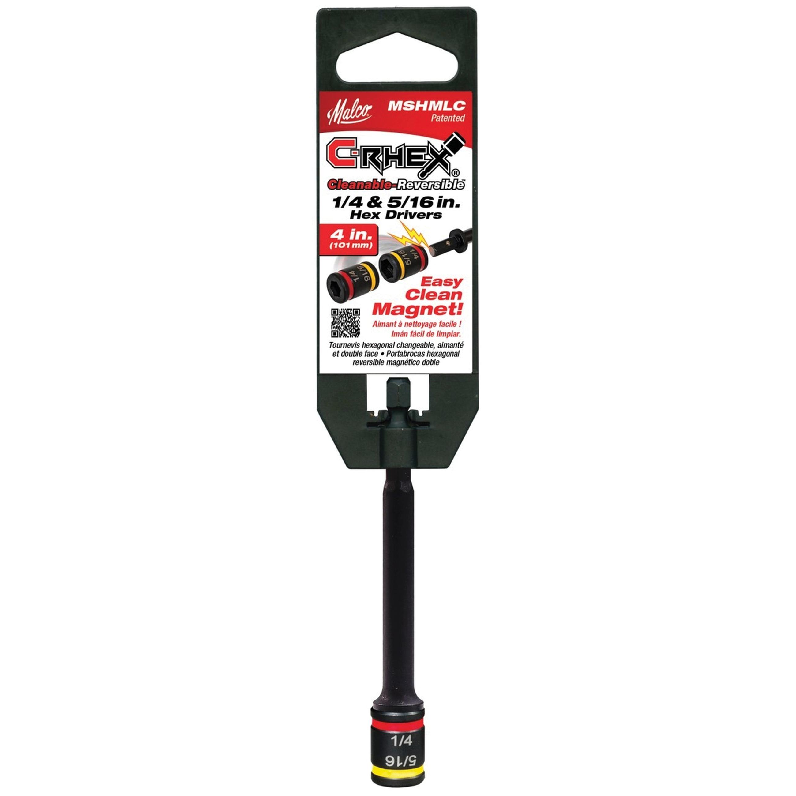 BRASS TRADITIONS C-RHEX® Series MSHMLC Reversible Magnetic Driver, 1/4 in, 5/16 in Drive, Hex Drive, 4 in OAL
