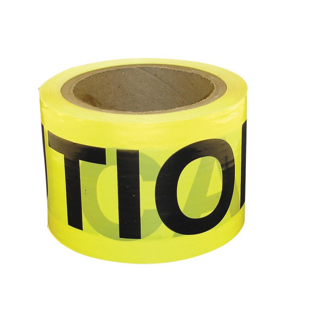 BRAXTON HARRIS CT3-300 Tape, 300 ft L, 3 in W, 3 mil Thick, CAUTION, Bright Yellow Tape
