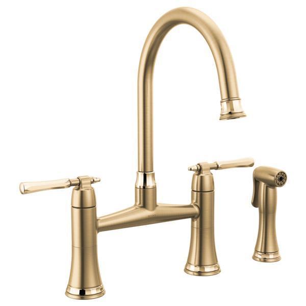 delta® 62558LF-GLPG Kitchen Faucet, Bridge, Widespread, With Side Spray
