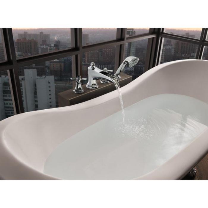 BRIZO® Rook® T67461-PCLHP Roman Tub Trim, 4 -Faucet Hole, Brass, Polished Chrome, 2-Handle -Handle, 1.75 gpm