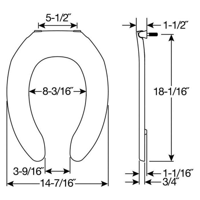 Bemis® 1055SSC 000 Open Front Toilet Seat, Elongated, Plastic, White, 1-1/2 in H x 14-7/16 in W x 18-1/16 in D thumbnail 2