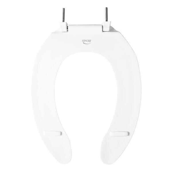 Bemis® 1055 000 Toilet Seat, Yes, Elongated, Plastic, White, 18-1/16 in H x 14-7/16 in W x 1-1/2 in D, Commercial