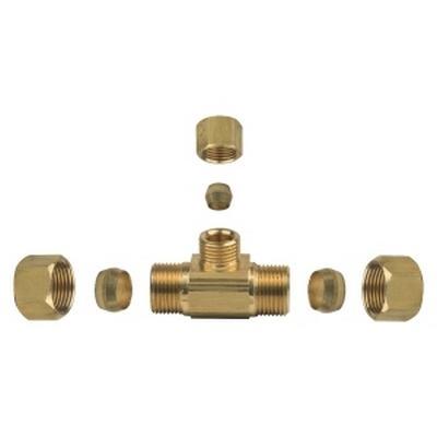 BrassCraft® 64-6-6-4X Reducing Tee, 3/8 in Tube x 3/8 in Tube x 1/4 in Tube, Brass, Rough thumbnail 2