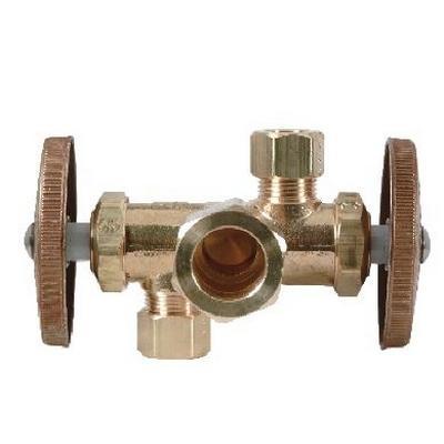 Brass Craft CR1900DVX R Compliant Brass Multi-Turn Dual Outlet/Shut-Off Angle Stop, 1/2 inch x 3/8 inch x 1/4 inch
