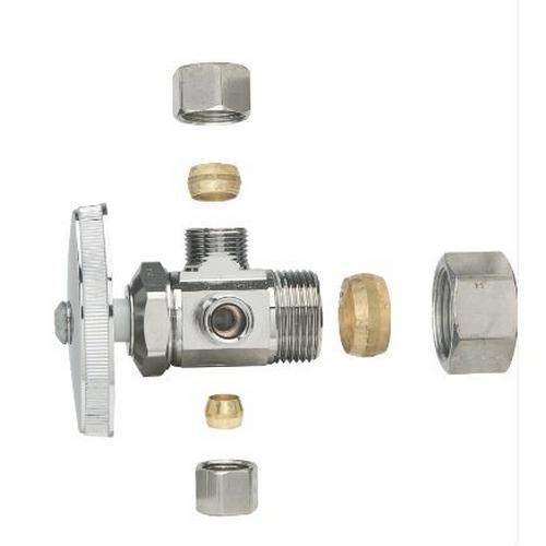 BrassCraft® CR1900RX C1 Multi-Turn Dual Outlet Stop, 1/2 x 3/8 x 1/4 in Nominal, Compression x Compression x Compression