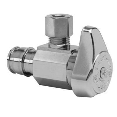 Brass Craft® G2CEP Lead-Free Brass Angle Stop, 1/2 inch x 3/8 inch OD, Cold Expansion PEX Barb x Compression, Chrome Plated