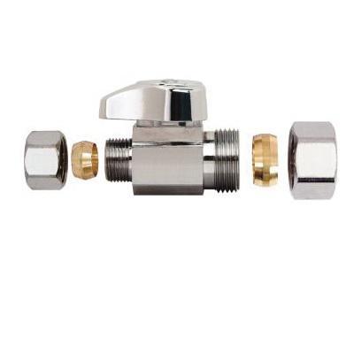 BrassCraft® G2CR14X C Quarter-Turn Straight Stop, 1/2 x 3/8 in Nominal, Compression, 125 psi, Brass Body, Chrome-Plated