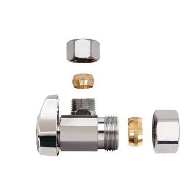 BrassCraft® G2CR19X C Quarter-Turn Angle Stop, 1/2 x 3/8 in Nominal, Compression, 125 psi, Brass Body, Chrome-Plated