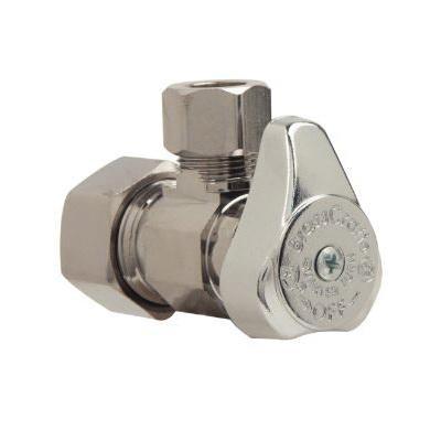 BrassCraft® G2CR19X C Quarter-Turn Angle Stop, 1/2 x 3/8 in Nominal, Compression, 125 psi, Brass Body, Chrome-Plated thumbnail 2