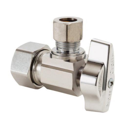 Brass Craft® KTCR19 Lead-Free Brass Angle Stop, 1/2 inch x 3/8 inch OD, Compression x Compression, Chrome Plated