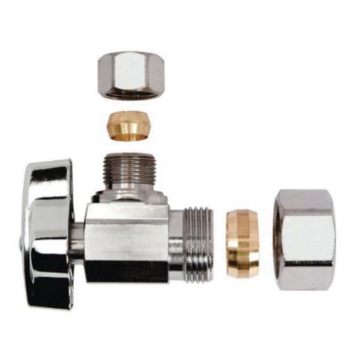 BrassCraft® KTCR19X C Quarter-Turn Angle Ball Stop, 1/2 x 3/8 in Nominal, Compression, 125 psi, Brass Body