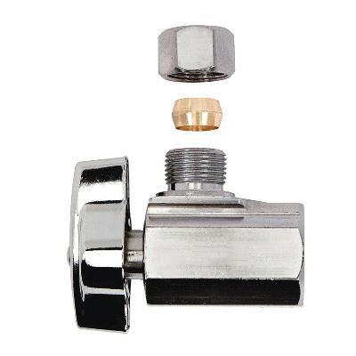 BrassCraft® KTR17X C Quarter-Turn Angle Stop, 1/2 x 3/8 in Nominal, FIP x Compression, 125 psi, Brass Body