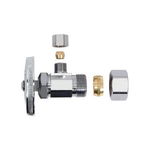 BrassCraft® OCR09X C Multi-Turn Angle Stop, 1/2 x 1/4 in Nominal, Compression, 125 psi, Brass Body, Chrome-Plated