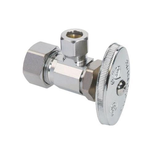 BrassCraft® OCR19C Angle Stop, 1/2 x 3/8 in Nominal, Compression, Multi-Turn Handle Actuator, 125 psi, Brass Body