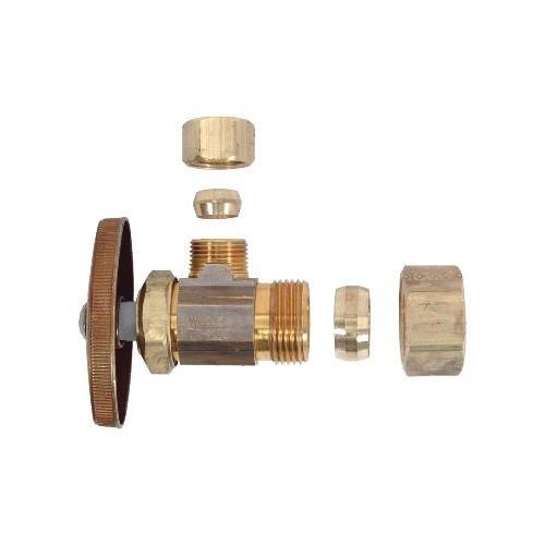 BrassCraft® OCR19X R Angle Stop, 1/2 x 3/8 in Nominal, Compression, Multi-Turn Handle Actuator, 125 psi, Brass Body
