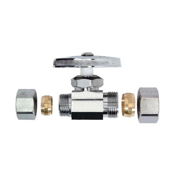 BrassCraft® OCR34X C Straight Valve Control, 1/2 in Nominal, Compression, 125 psi, Brass Body, Chrome-Plated