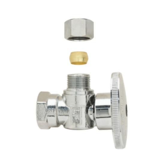 BrassCraft® PLB108X-P Quarter-Turn Angle Stop, 1/2 x 3/8 in Nominal, FIP x Compression, 125 psi, Brass Body, Chrome